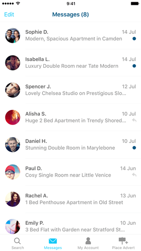 SpareRoom iPhone App screenshot of messages